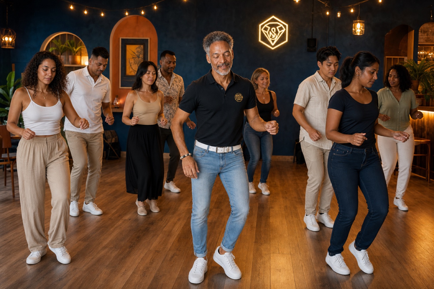Niko et son groupe en cours de bachata au studio